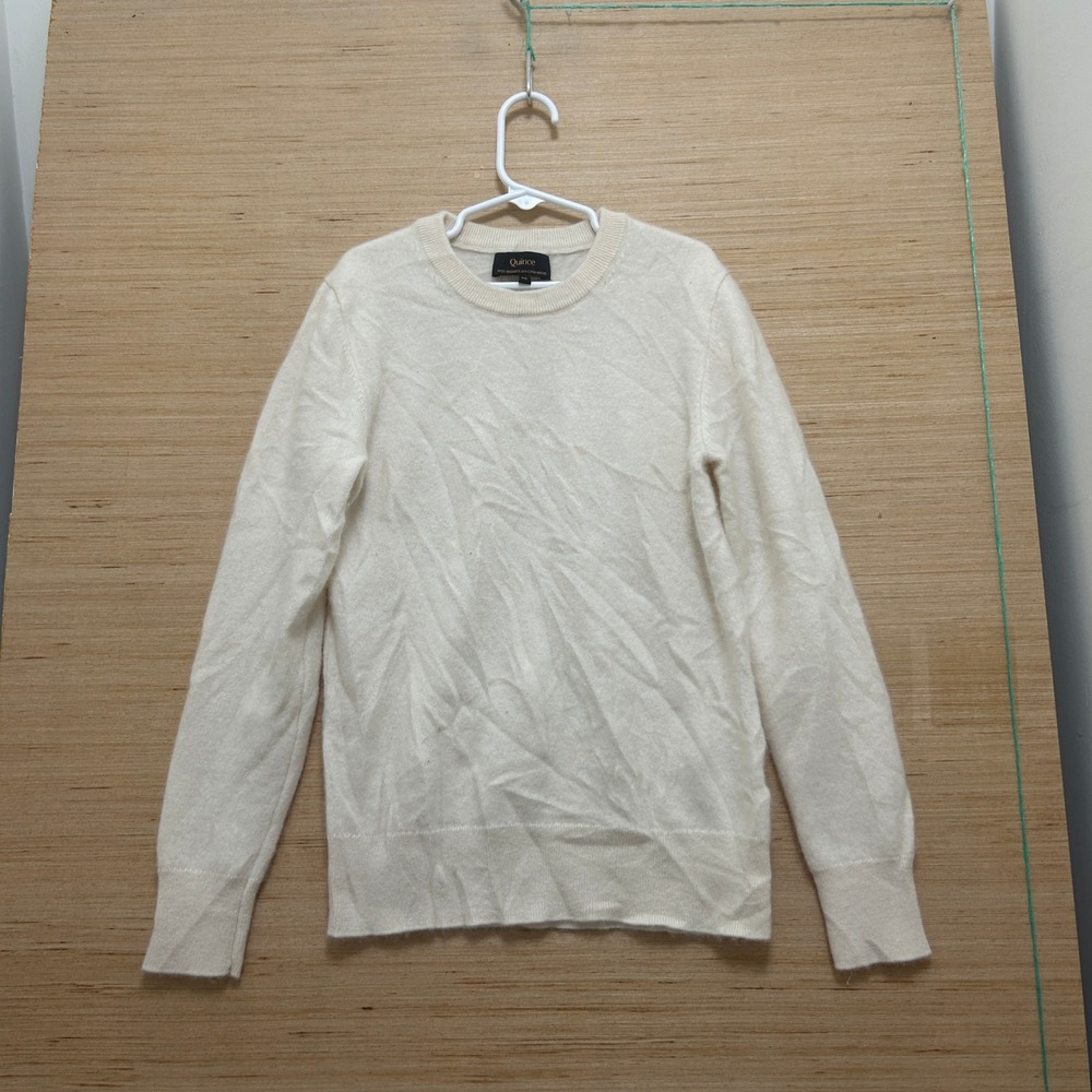 Quince Mongolian Cashmere Crewneck Sweater Ivory Off White XS 100% Cashmere